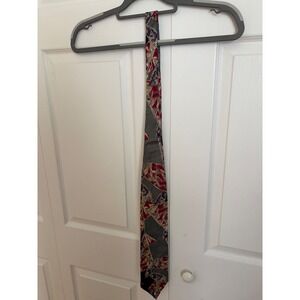 Benchmark Mens Extra Long Silk‎ Tie Geometric Abstract Red Grey Purple USA Made